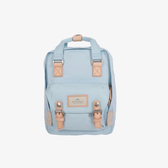 DOUGHNUT Macaroon Mini Backpack Iceberg Light Blue Nylon Real Leather Trimming - Picture 1 of 5